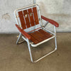 Vintage Aluminum & Redwood Folding Child's Slatted Camping Lawn Chair