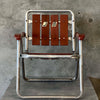 Vintage Aluminum & Redwood Folding Child's Slatted Camping Lawn Chair