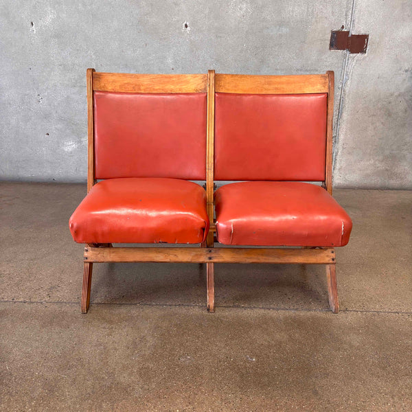 Vintage Folding Seating With Orange Vinyl Upholstery