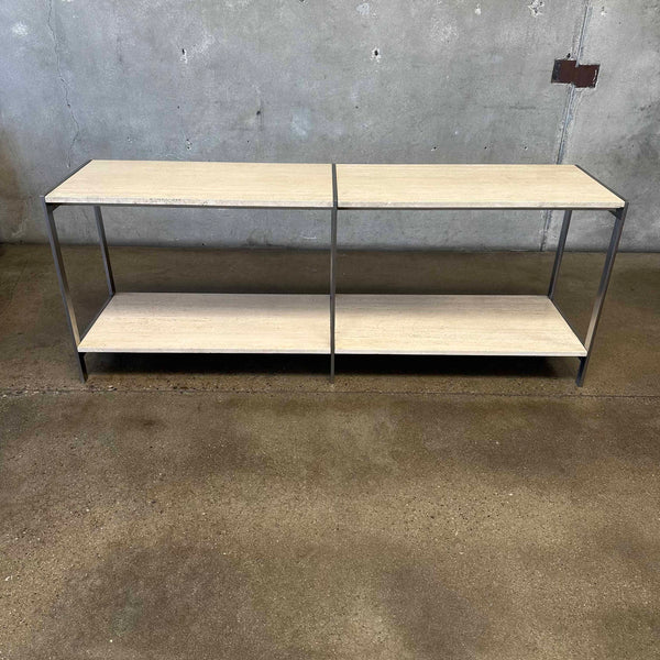 Vintage Steel & Travertine Console / Bookshelf