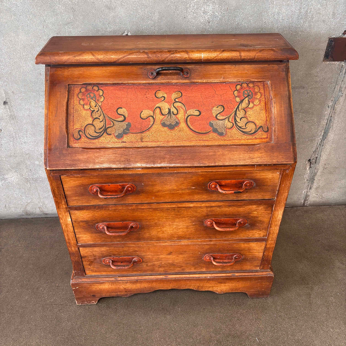 Monterey Furniture 1930s Secretary Desk With Excellent Floral Details