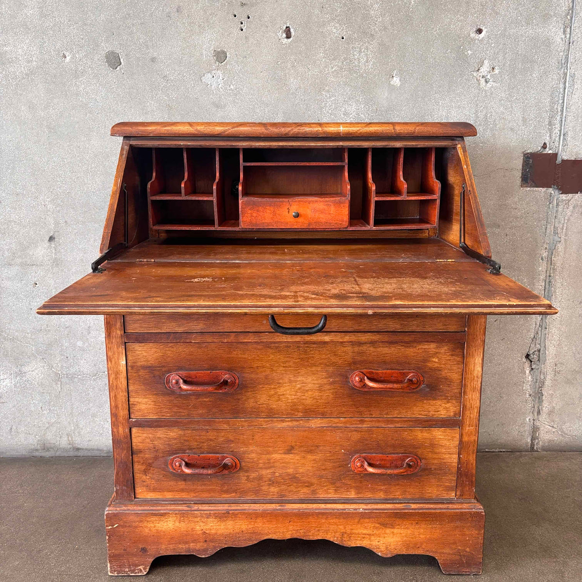 Monterey Furniture 1930s Secretary Desk With Excellent Floral Details