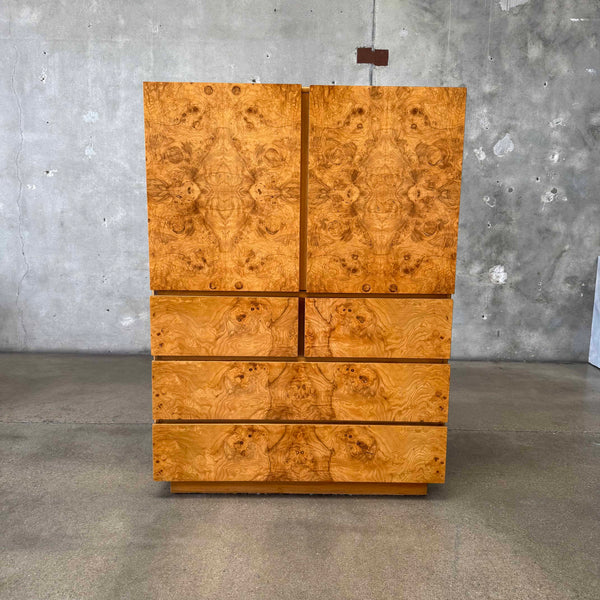 Mid Century Burl Highboy Dresser
