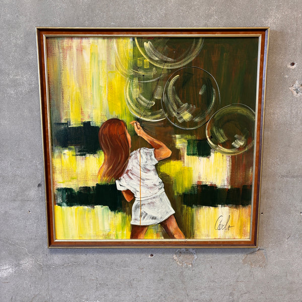 Carlo of Hollywood "Girl With Balloons" Mid Century Modern Art