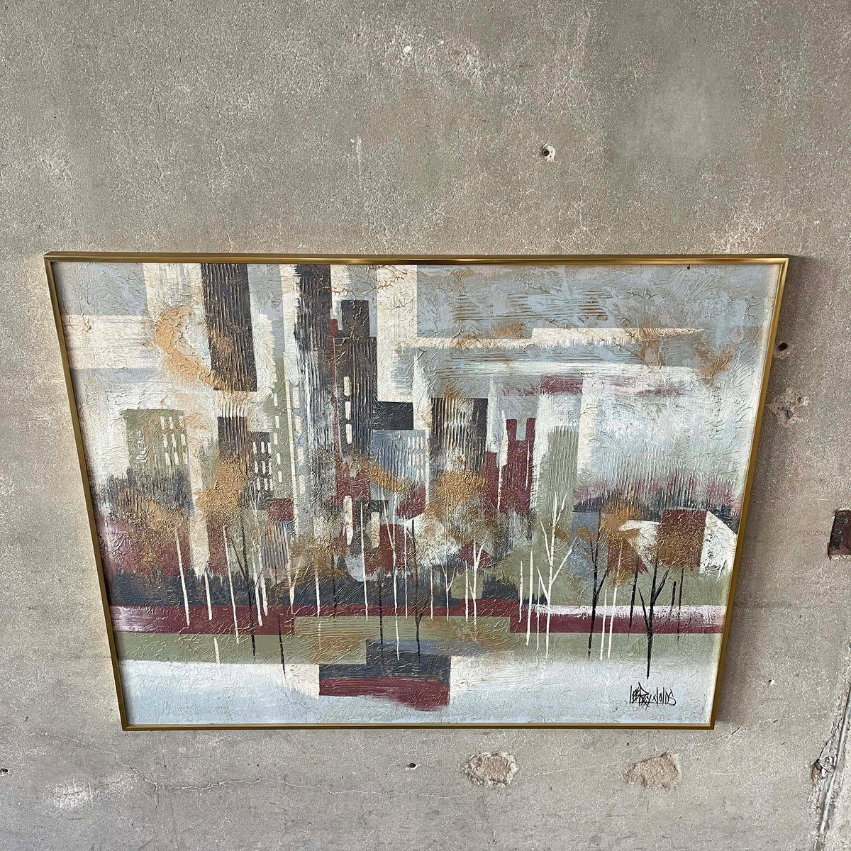 Mid Century Modern Framed Cityscape Painting by LEE REYNOLDS for Vanguard