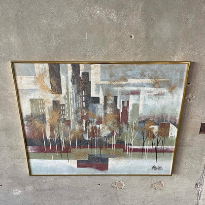 Mid Century Modern Framed Cityscape Painting by LEE REYNOLDS for Vanguard