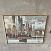 Mid Century Modern Framed Cityscape Painting by LEE REYNOLDS for Vanguard