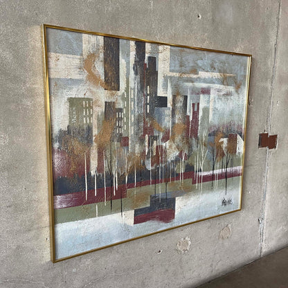 Mid Century Modern Framed Cityscape Painting by LEE REYNOLDS for Vanguard