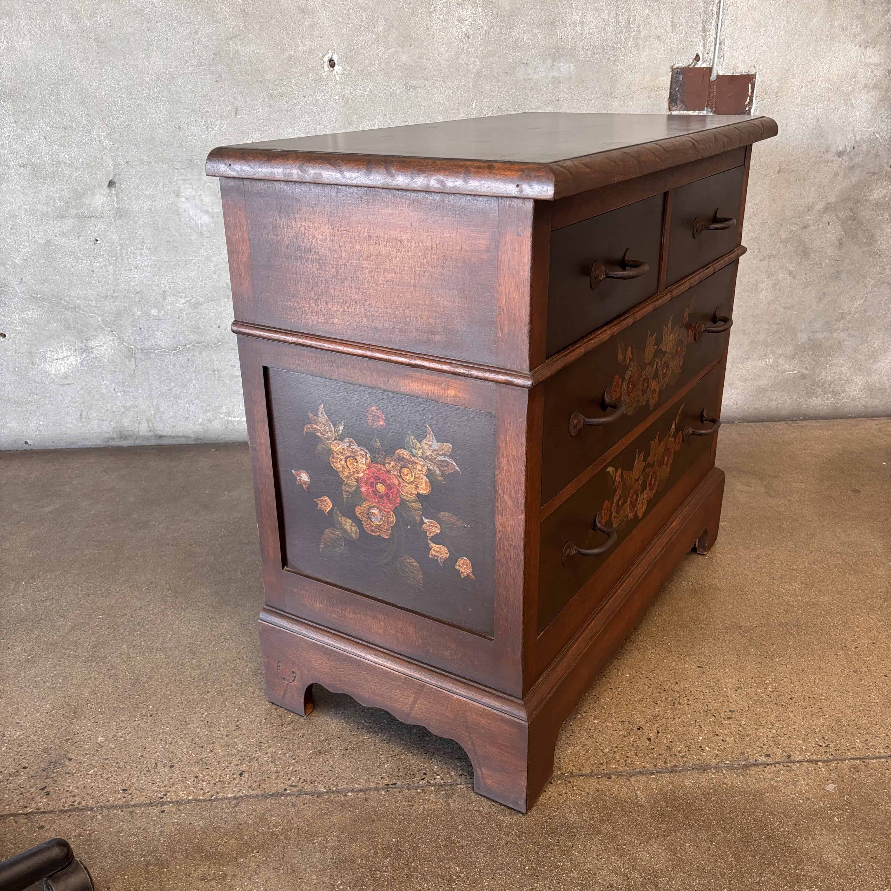 Rare & Early 1928 Monterey Furniture Old Wood Floral Dresser Rare & Early 1928 Monterey Furniture Old Wood Floral Dresser