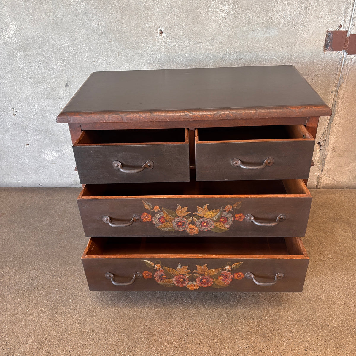 Rare & Early 1928 Monterey Furniture Old Wood Floral Dresser