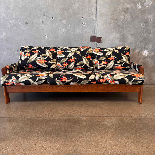 Vintage Oak Sofa Frame W/ Hawaiian Bar Cloth