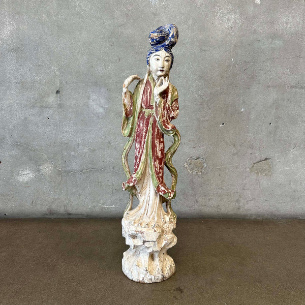 Early 20th Century Polychrome Wood Carving of Chinese Goddesses