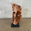 Organic Design Wood Carved Face From Live Edge Wood Fragment Signed Folk Art
