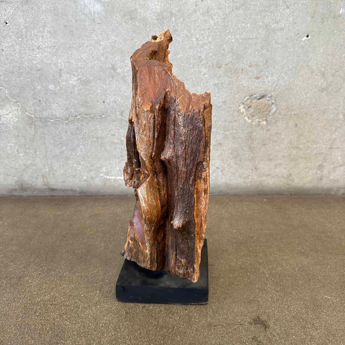 Organic Design Wood Carved Face From Live Edge Wood Fragment Signed Folk Art