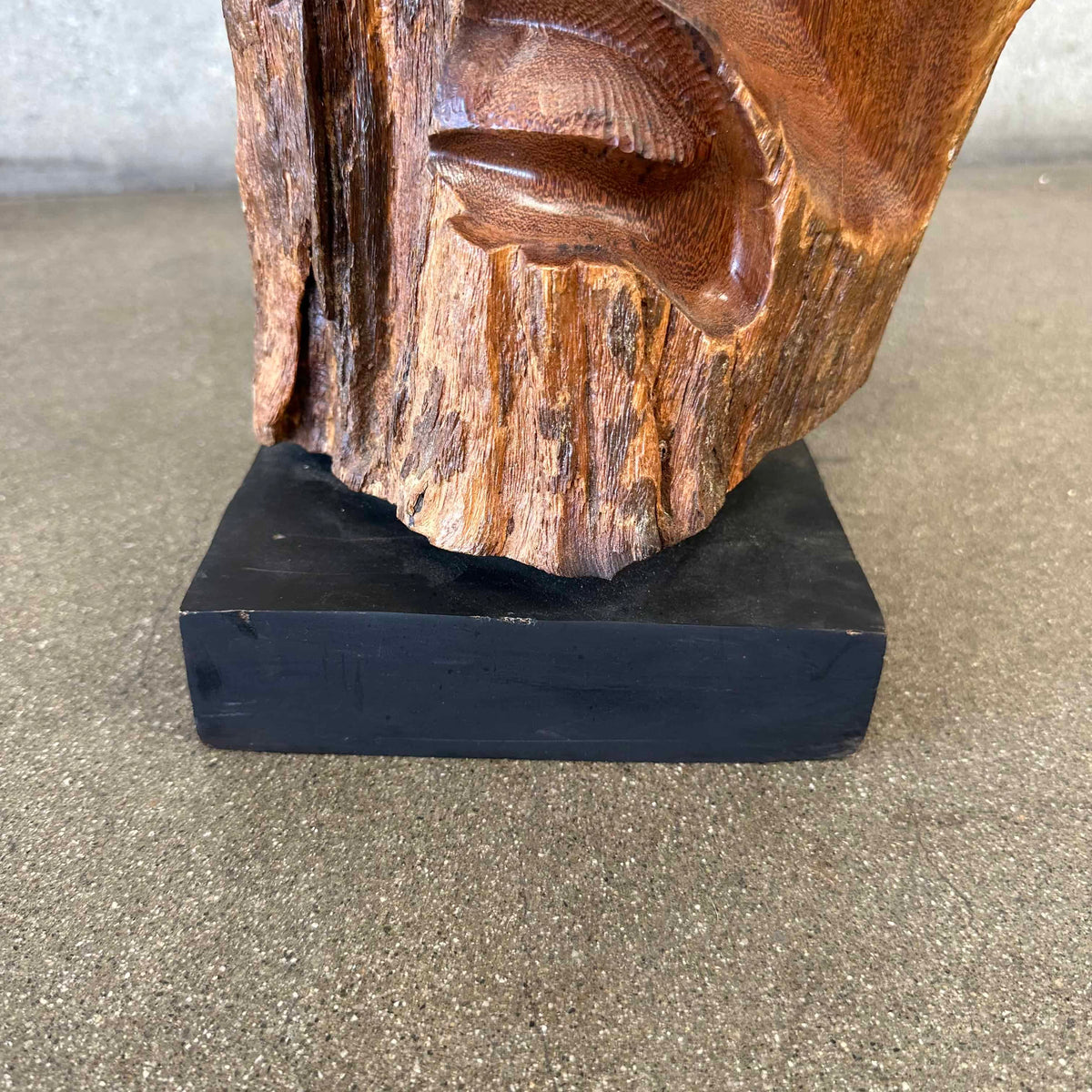 Organic Design Wood Carved Face From Live Edge Wood Fragment Signed Folk Art