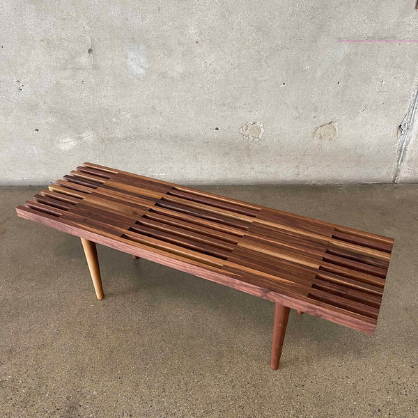 Modern Solid Walnut Wood Slat Bench