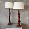 Pair of Sculptural Pine Table Lamps