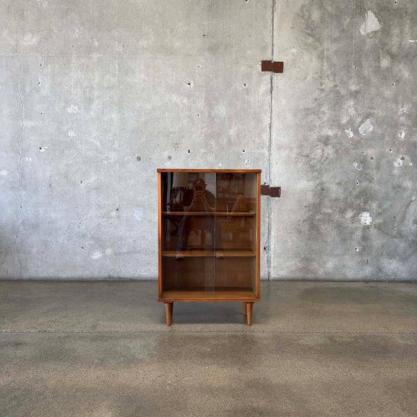 Mid Century Modern Walnut & Glass Shelf Cabinet