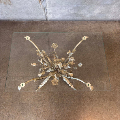 Vintage Tole Metal Side Table With Glass Top