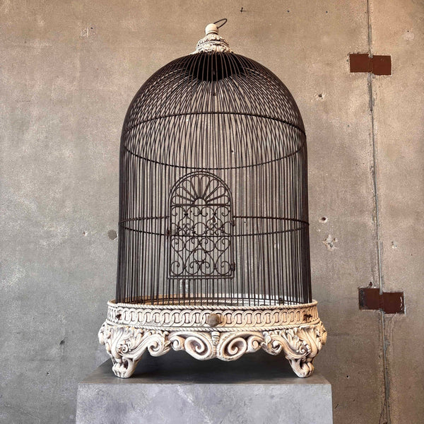 Vintage Large Hanging Birdcage With Ornate Bottom