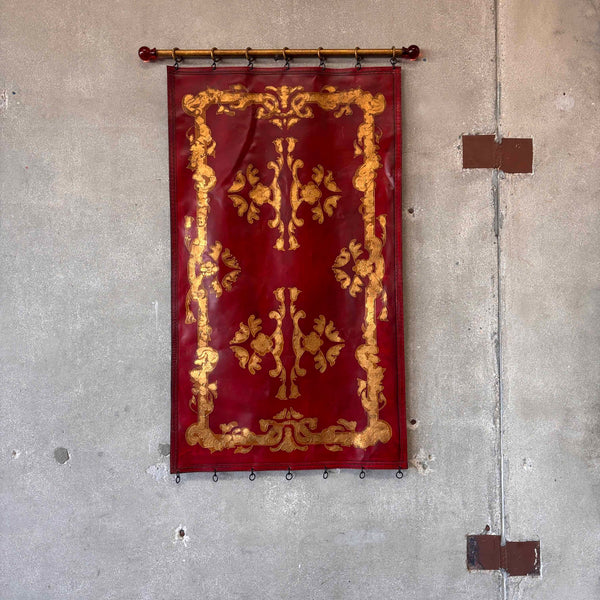 Vintage Dyed Leather & Gold Leaf Motif Tapestry