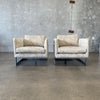Pair Mid Century Milo Baughman Chrome Cube Lounge Chairs