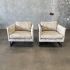 Pair Mid Century Milo Baughman Chrome Cube Lounge Chairs