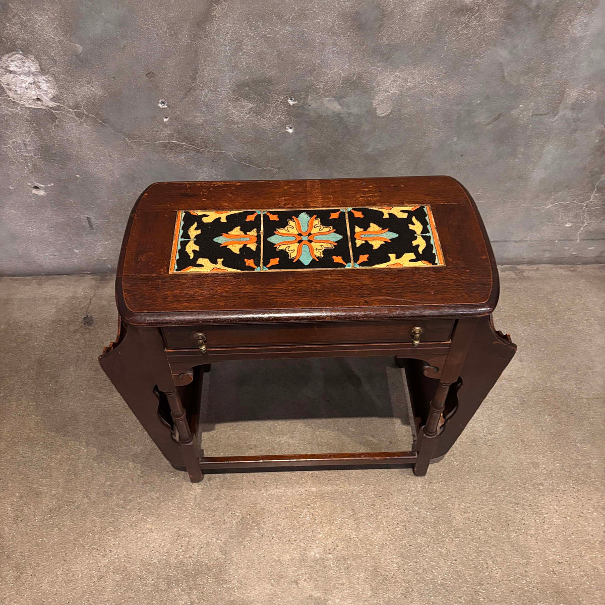 California Tudor Tile Top Walnut Table/ Magazine Stand