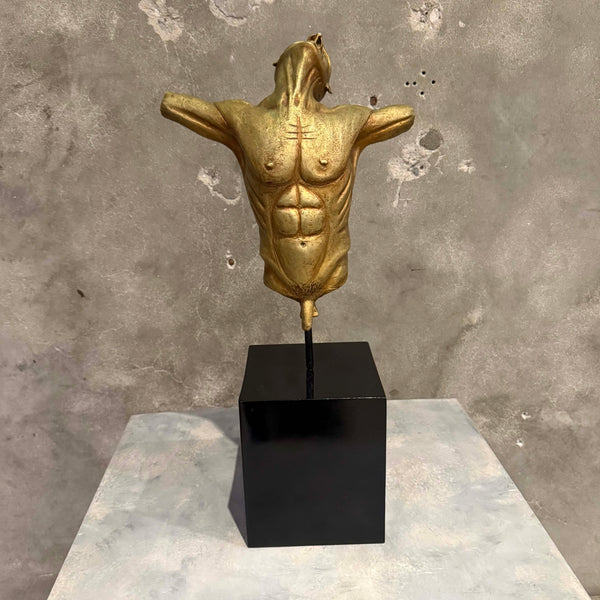Golden Bronze Nude Statue On Steel Base