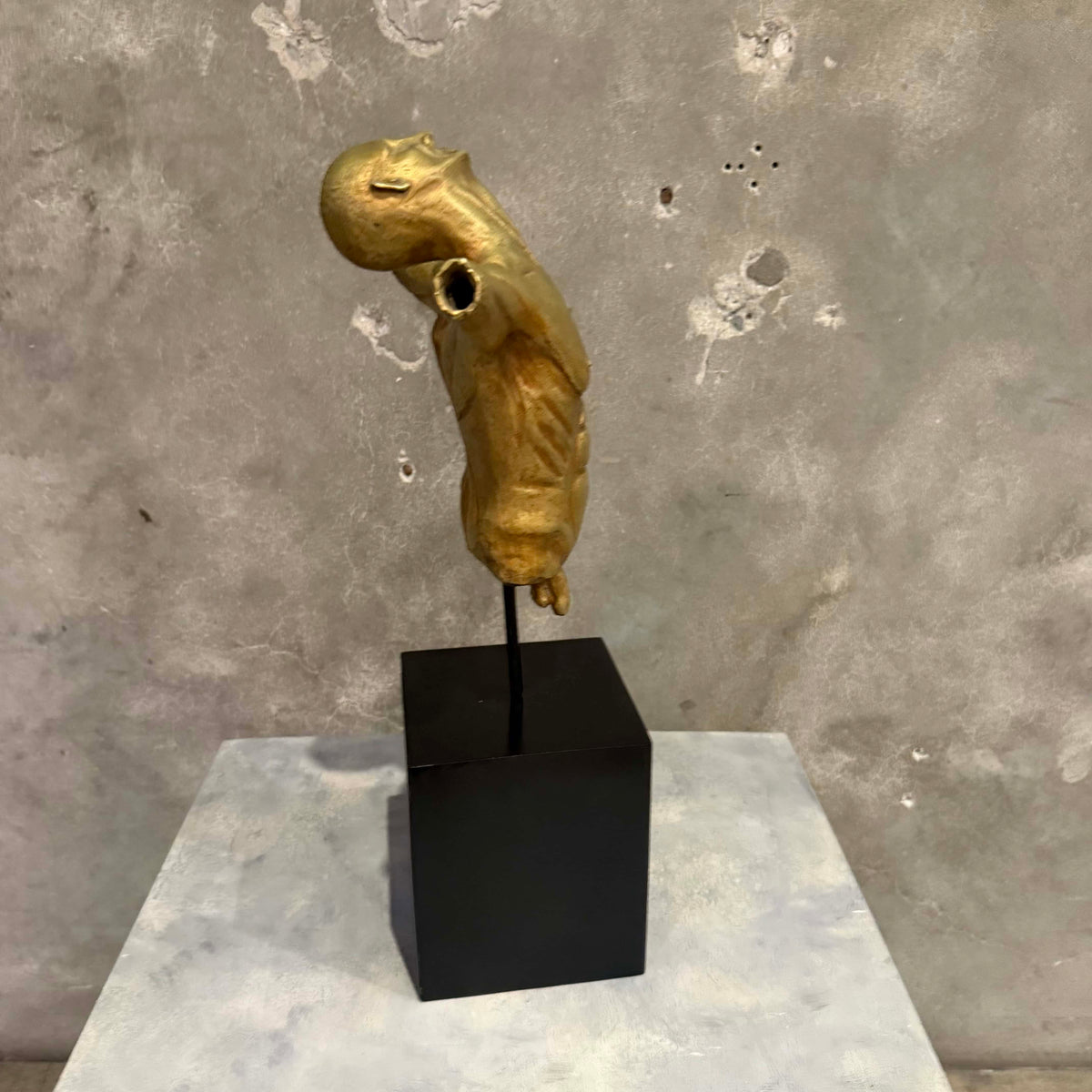 Golden Bronze Nude Statue On Steel Base