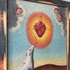 Vintage Scared Heart Oil on Canvas Painting