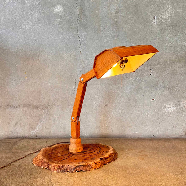 Oak Craftsman Lamp - Swivels & Articulates
