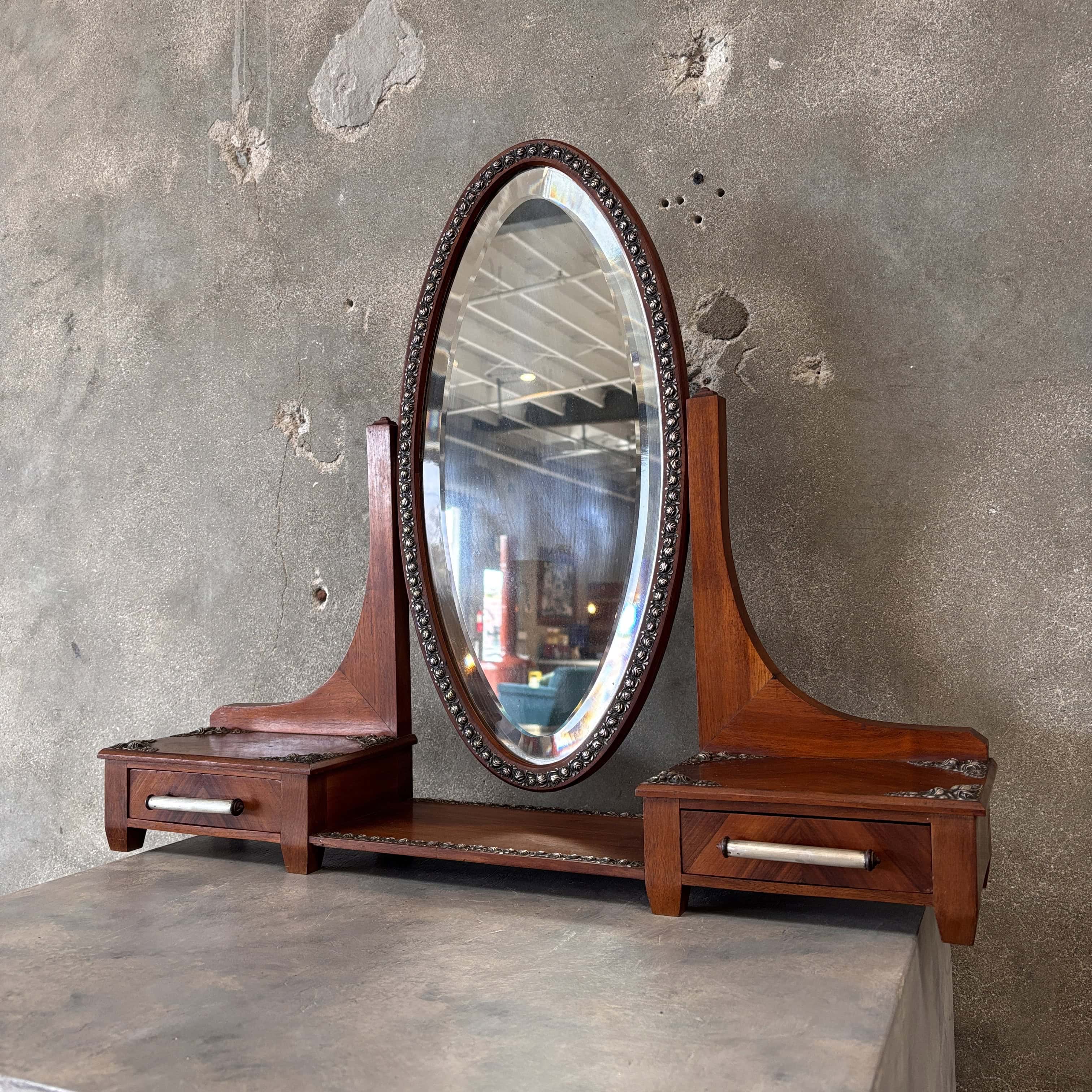 Edward Era Walnut Dresser Mirror With Silver Mounts Edward Era Walnut Dresser Mirror With Silver Mounts