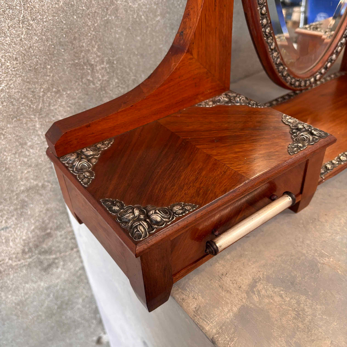 Edward Era Walnut Dresser Mirror With Silver Mounts