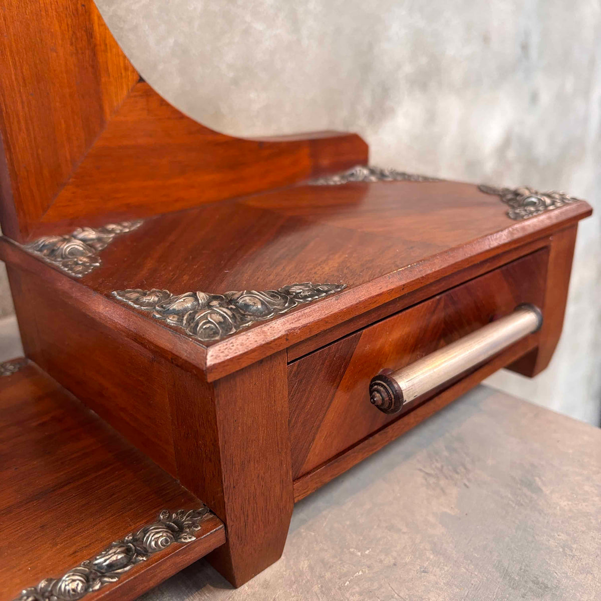 Edward Era Walnut Dresser Mirror With Silver Mounts