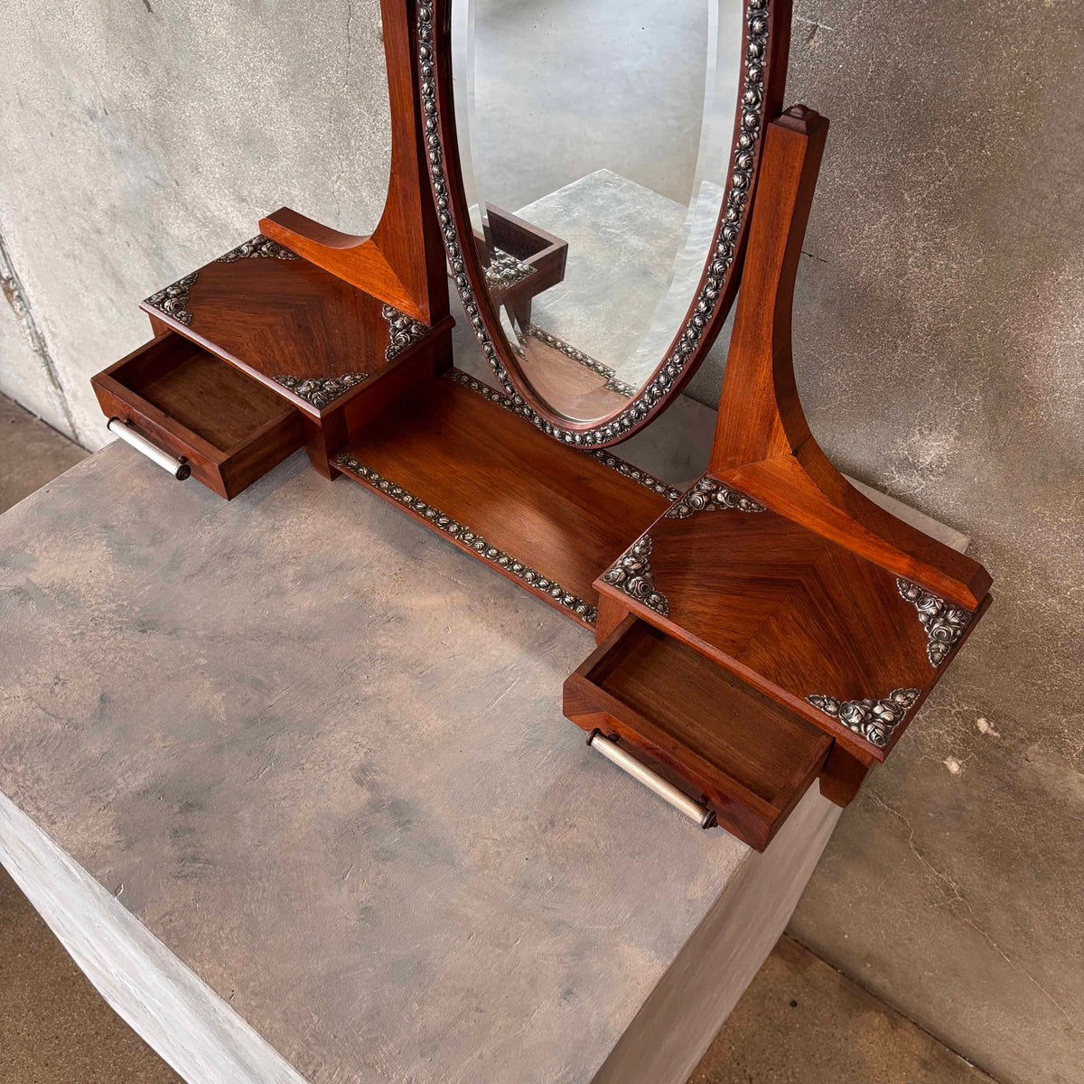 Edward Era Walnut Dresser Mirror With Silver Mounts