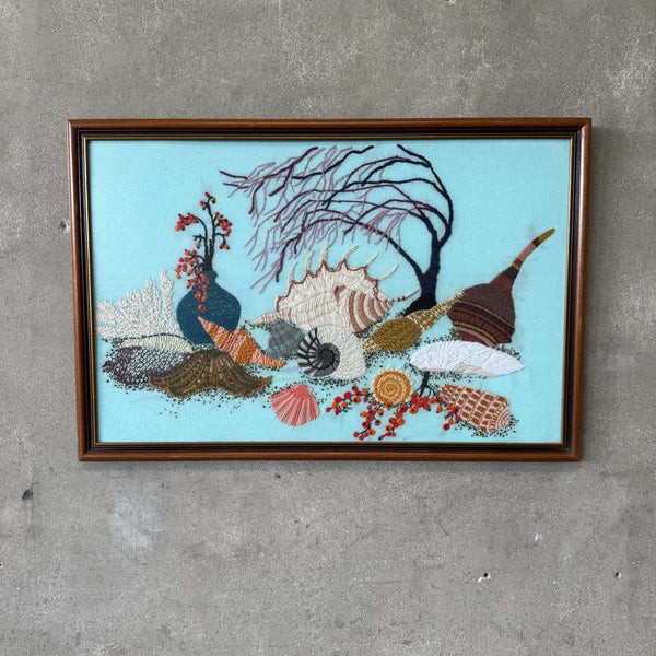 Vintage Embroidered Seashell Artwork