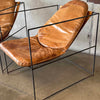 Pair of Mid Century Wrought Iron Leather Sling Lounge Chairs