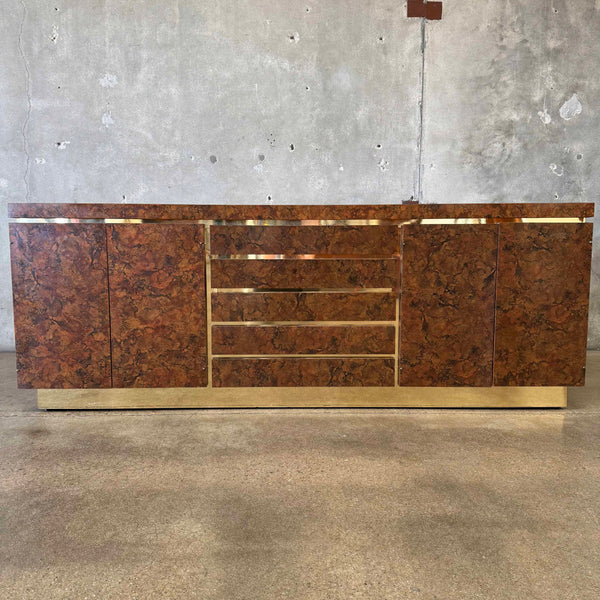 Vintage French Brass & Burl Credenza - Laminate