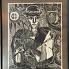 "Bagpiper" Wood Cut on Paper by Ilie Patrut