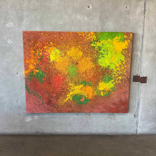 Modernist Splatter Abstract Painting On Burlap