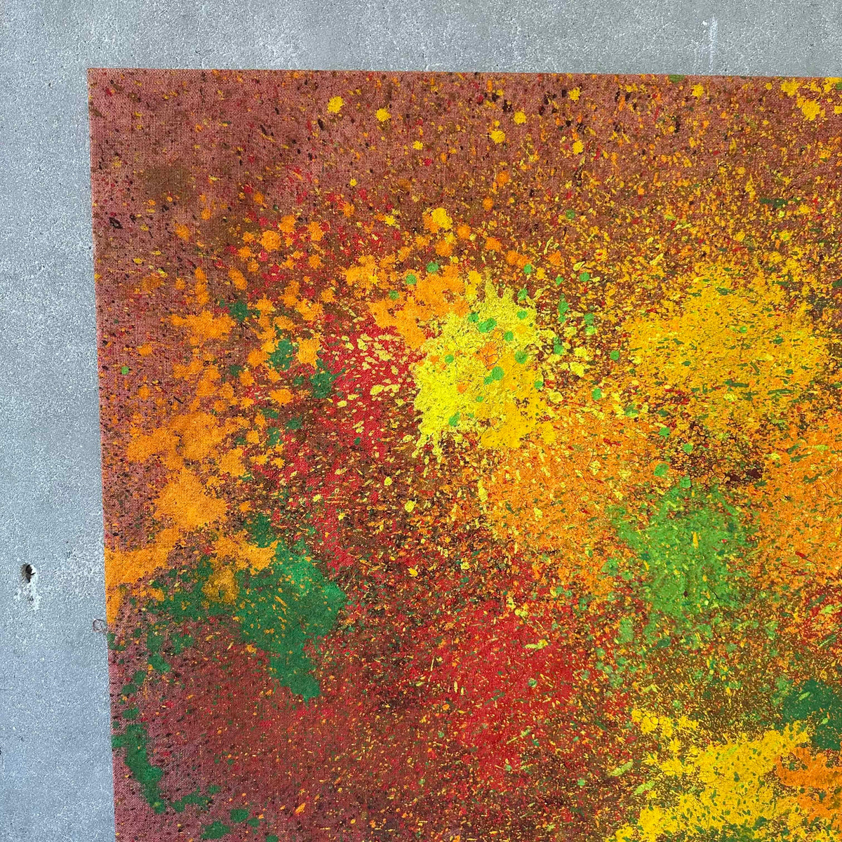 Modernist Splatter Abstract Painting On Burlap