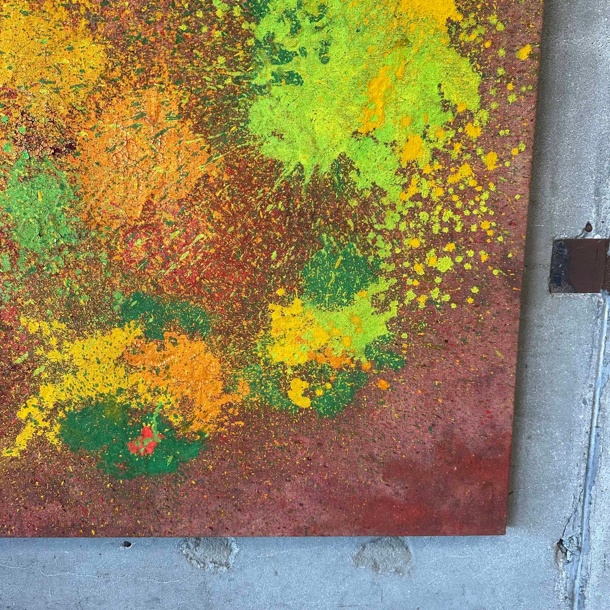 Modernist Splatter Abstract Painting On Burlap