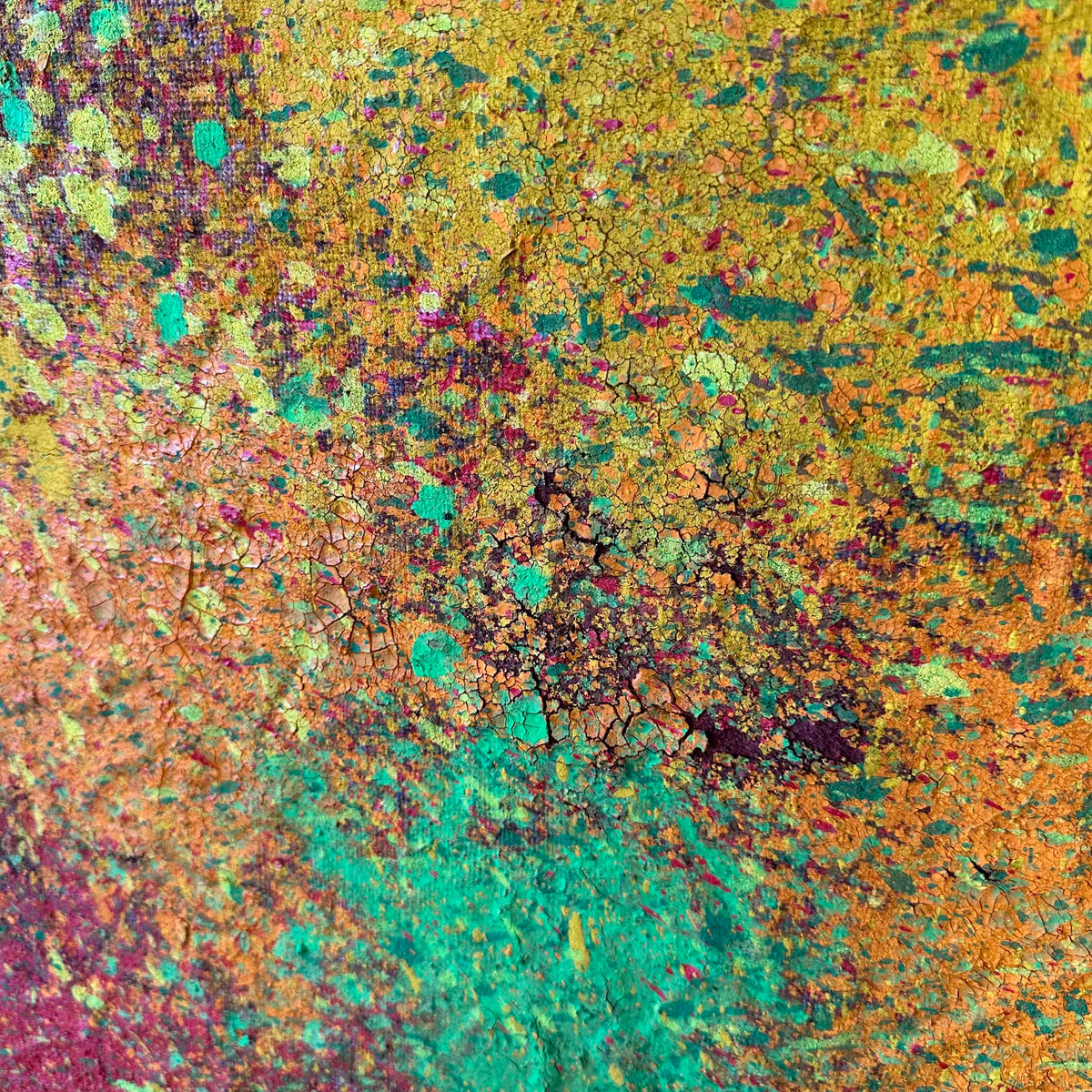 Modernist Splatter Abstract Painting On Burlap