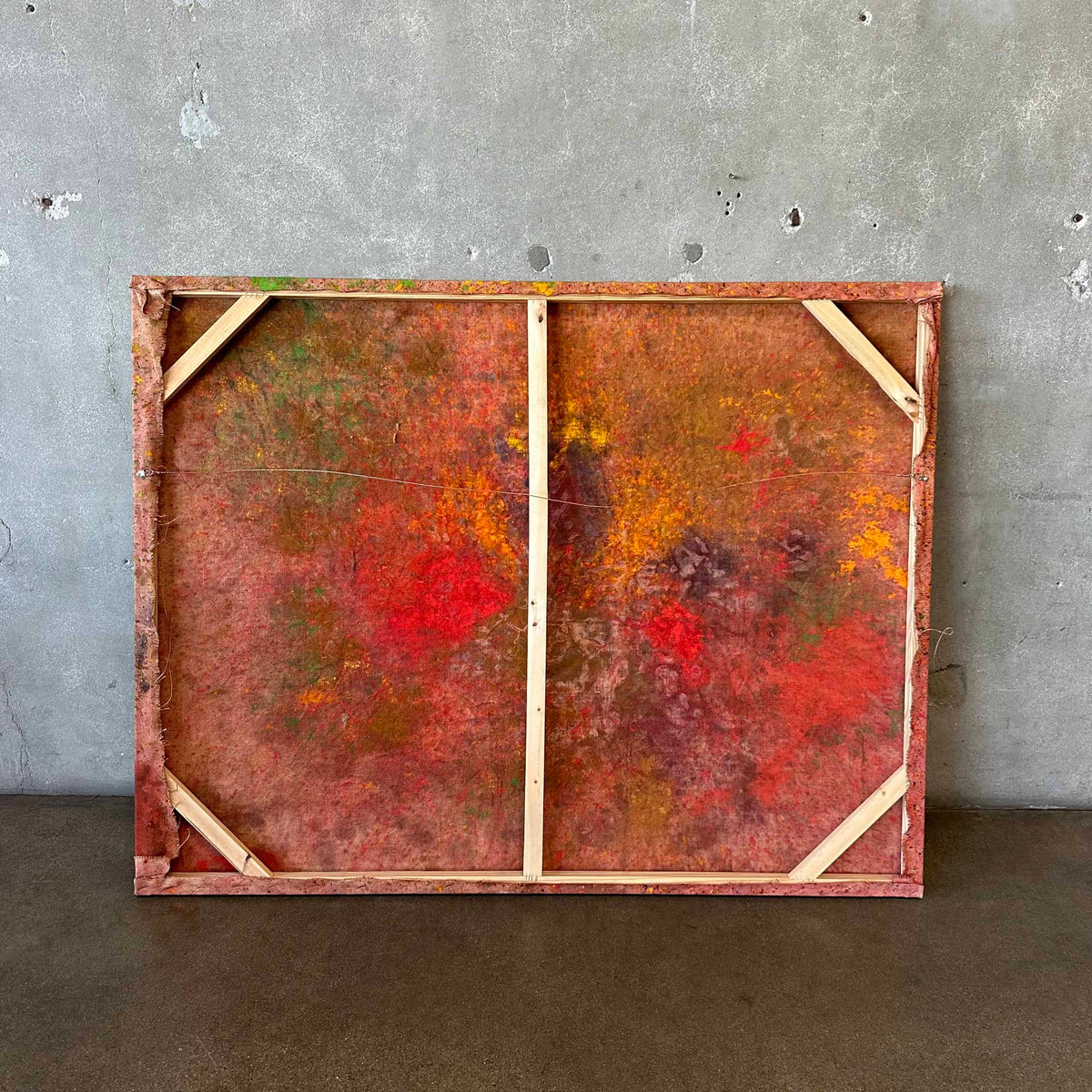 Modernist Splatter Abstract Painting On Burlap
