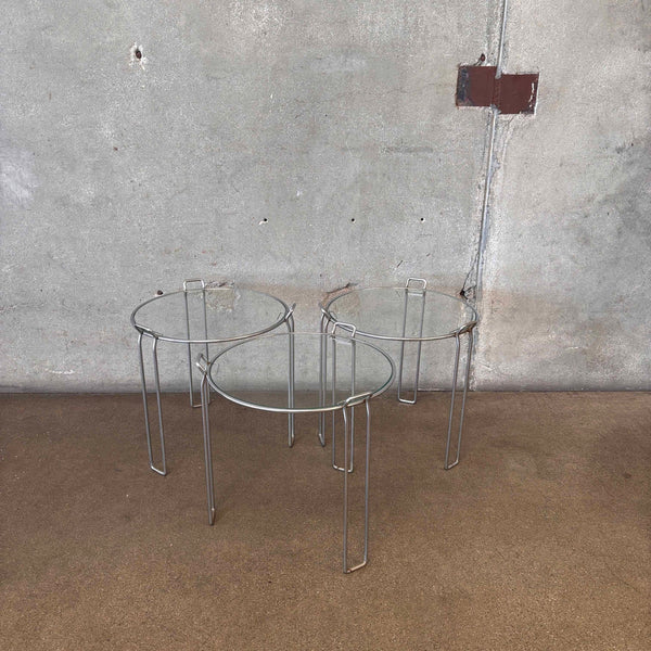 1970s Chrome + Glass Saporiti Italian Nesting Side Tables