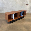 Record Storage Walnut Credenza - Blue & White Dividers