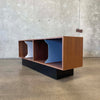 Record Storage Walnut Credenza - Blue & White Dividers