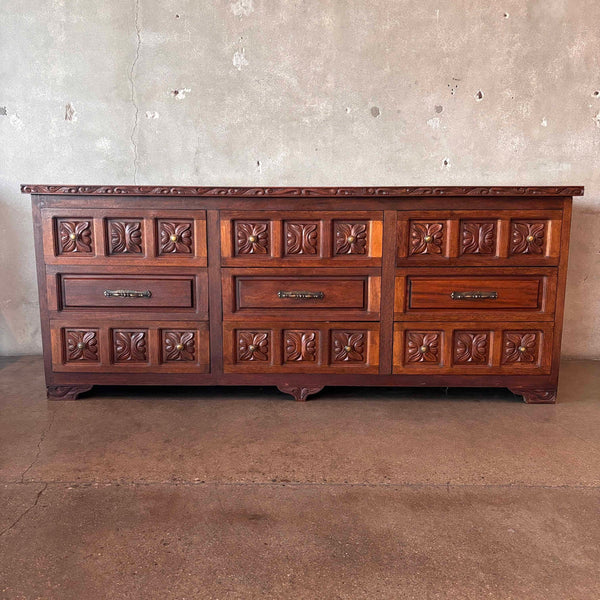 1960's Hand Carved Mexican Stone/ Agate Nine Drawer Credenza
