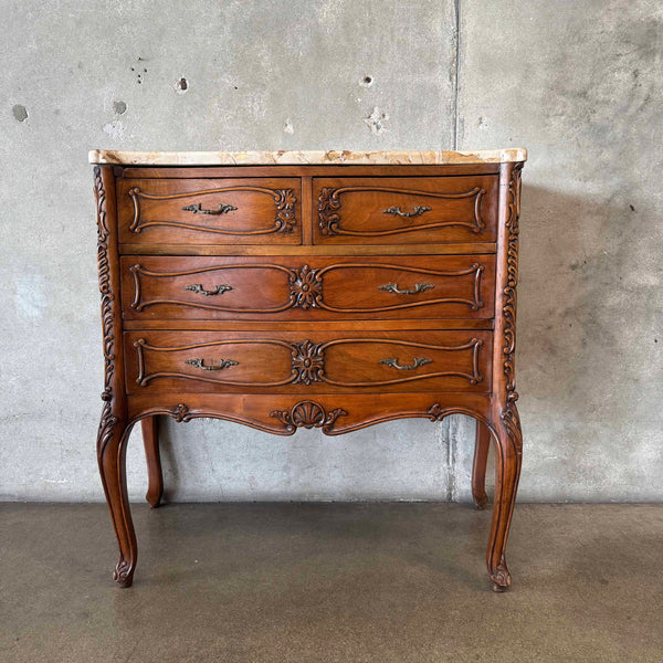 19th Century French Antique Louis XV Bombay Chest of Drawers w/ Marble Top